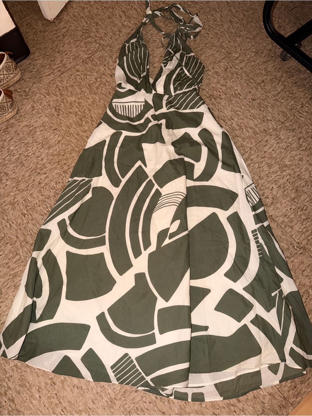 Zara Green and White Halter Maxi Dress